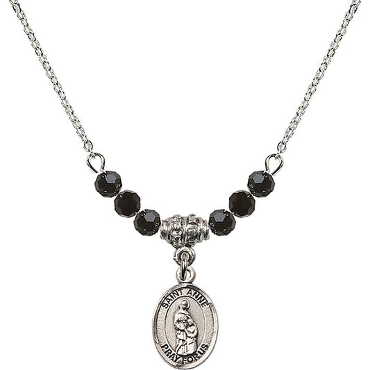 Sterling Silver Saint Anne Birthstone Necklace with Jet Beads - 9374