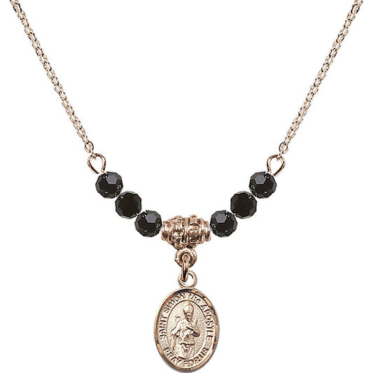 14kt Gold Filled Saint Simon the Apostle Birthstone Necklace with Jet Beads - 9375