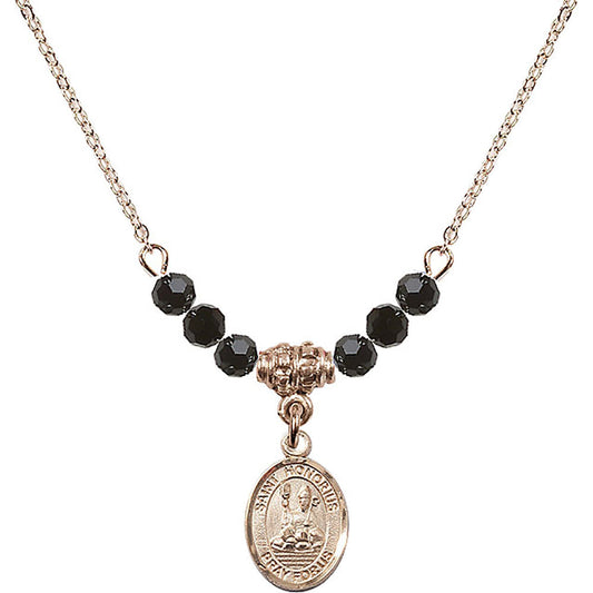 14kt Gold Filled Saint Honorius of Amiens Birthstone Necklace with Jet Beads - 9376