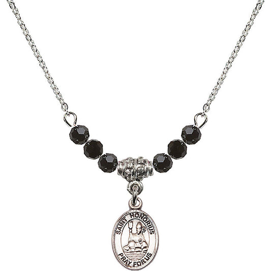 Sterling Silver Saint Honorius of Amiens Birthstone Necklace with Jet Beads - 9376