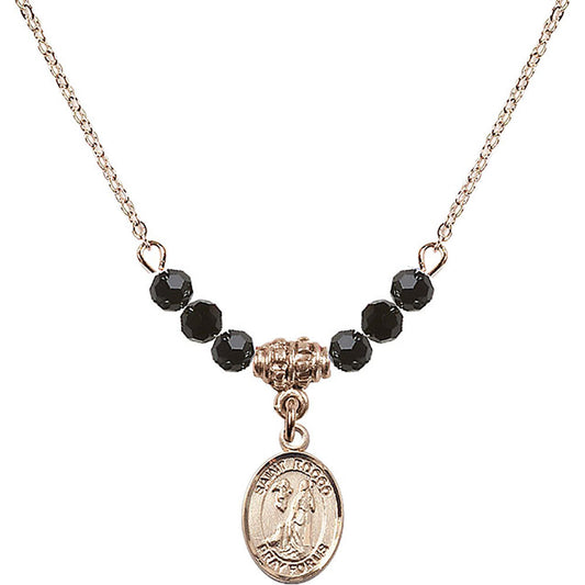 14kt Gold Filled Saint Rocco Birthstone Necklace with Jet Beads - 9377