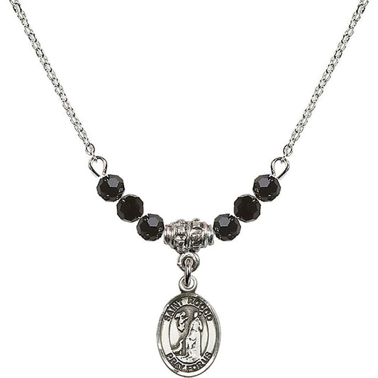Sterling Silver Saint Rocco Birthstone Necklace with Jet Beads - 9377