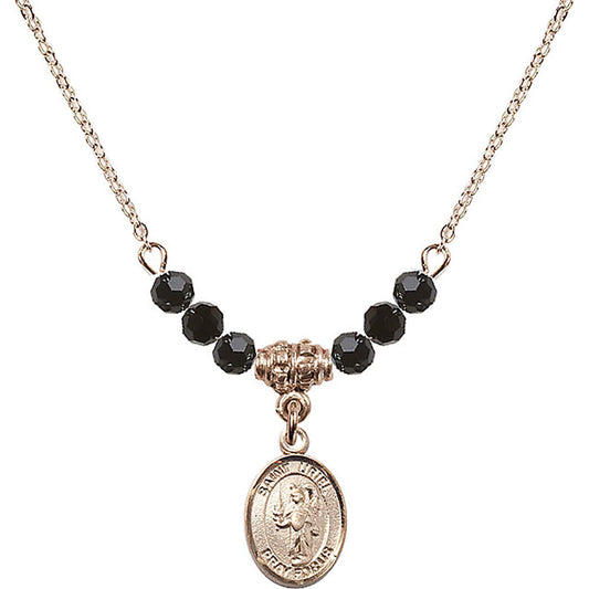 14kt Gold Filled Saint Uriel the Archangel Birthstone Necklace with Jet Beads - 9378