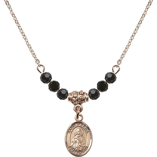 14kt Gold Filled Saint Marina Birthstone Necklace with Jet Beads - 9379
