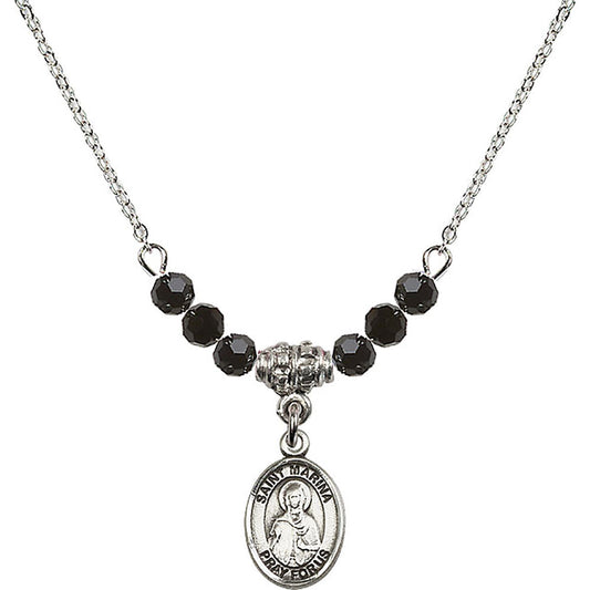 Sterling Silver Saint Marina Birthstone Necklace with Jet Beads - 9379