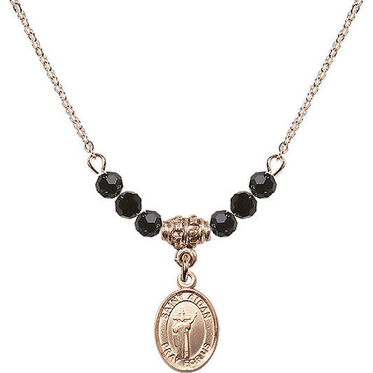 14kt Gold Filled Saint Aidan of Lindesfarne Birthstone Necklace with Jet Beads - 9381