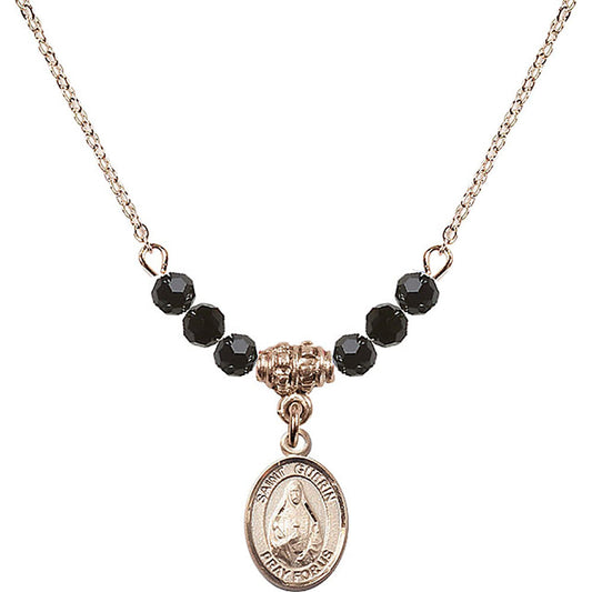 14kt Gold Filled Saint Theodora Birthstone Necklace with Jet Beads - 9382
