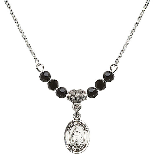 Sterling Silver Saint Theodora Birthstone Necklace with Jet Beads - 9382