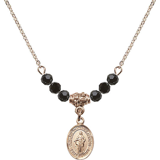 14kt Gold Filled Our Lady the Undoer of Knots Birthstone Necklace with Jet Beads - 9383