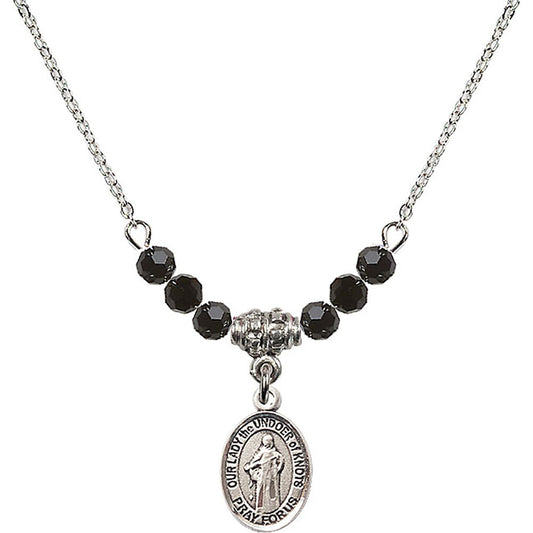 Sterling Silver Our Lady the Undoer of Knots Birthstone Necklace with Jet Beads - 9383