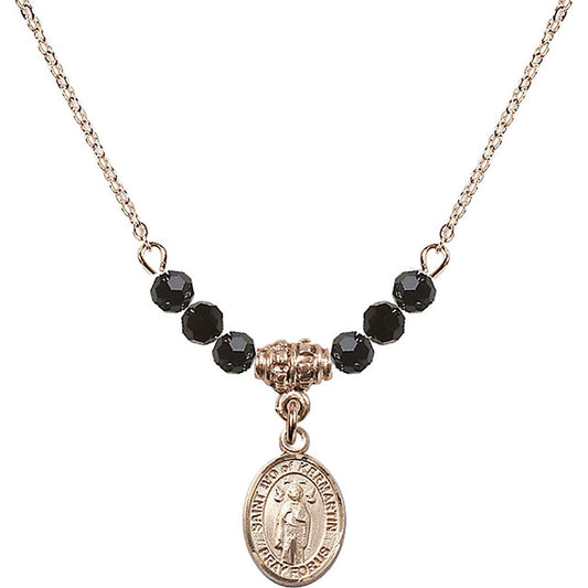 14kt Gold Filled Saint Ivo of Kelmartin Birthstone Necklace with Jet Beads - 9384