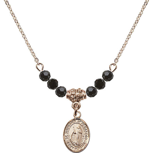 14kt Gold Filled Saint Raymond of Penafort Birthstone Necklace with Jet Beads - 9385