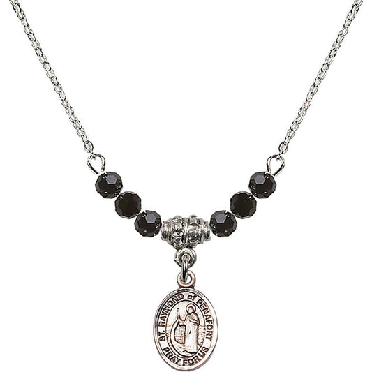 Sterling Silver Saint Raymond of Penafort Birthstone Necklace with Jet Beads - 9385