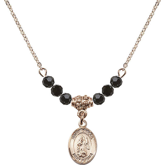 14kt Gold Filled Saint Drogo Birthstone Necklace with Jet Beads - 9386