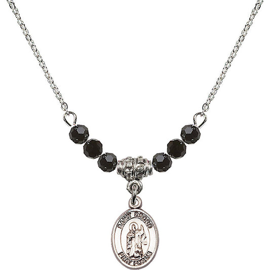 Sterling Silver Saint Drogo Birthstone Necklace with Jet Beads - 9386