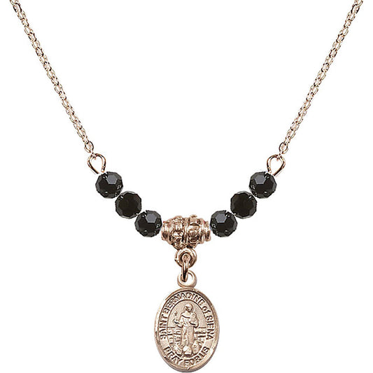 14kt Gold Filled Saint Bernadine of Sienna Birthstone Necklace with Jet Beads - 9387