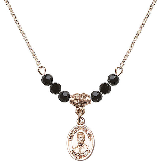 14kt Gold Filled Blessed Miguel Pro Birthstone Necklace with Jet Beads - 9389