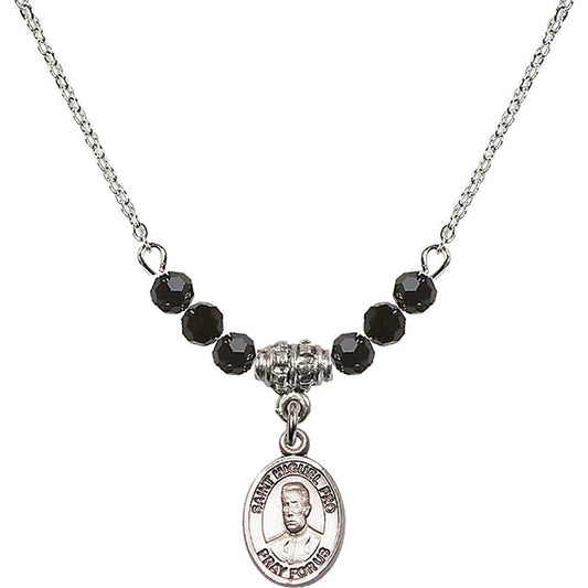 Sterling Silver Blessed Miguel Pro Birthstone Necklace with Jet Beads - 9389
