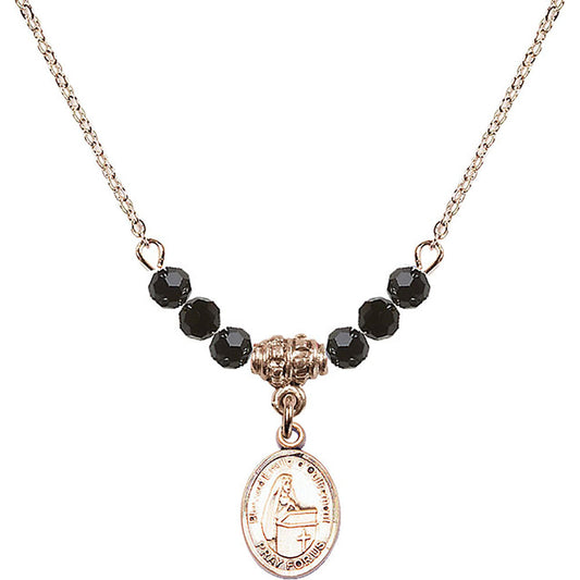 14kt Gold Filled Blessed Emilee Doultremont Birthstone Necklace with Jet Beads - 9390