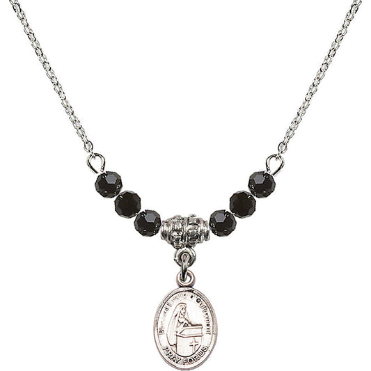 Sterling Silver Blessed Emilee Doultremont Birthstone Necklace with Jet Beads - 9390
