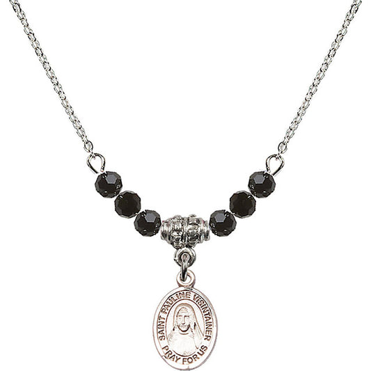 Sterling Silver Saint Pauline Visintainer Birthstone Necklace with Jet Beads - 9391