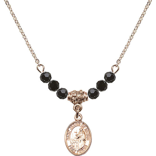 14kt Gold Filled Saint Jacob of Nisibis Birthstone Necklace with Jet Beads - 9392