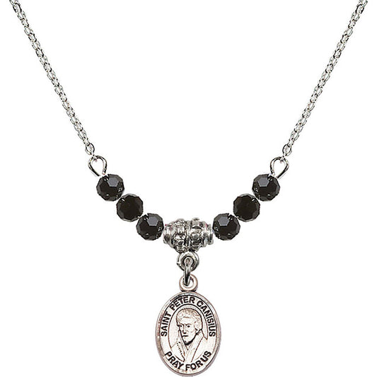 Sterling Silver Saint Peter Canisius Birthstone Necklace with Jet Beads - 9393
