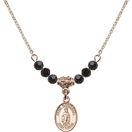 14kt Gold Filled Saint Nathanael Birthstone Necklace with Jet Beads - 9398