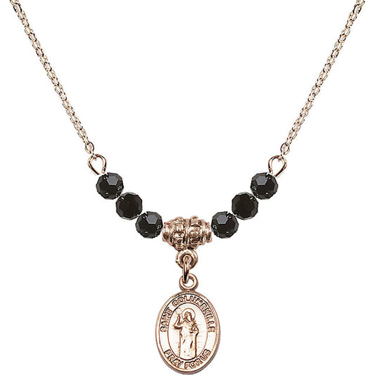 14kt Gold Filled Saint Columbkille Birthstone Necklace with Jet Beads - 9399