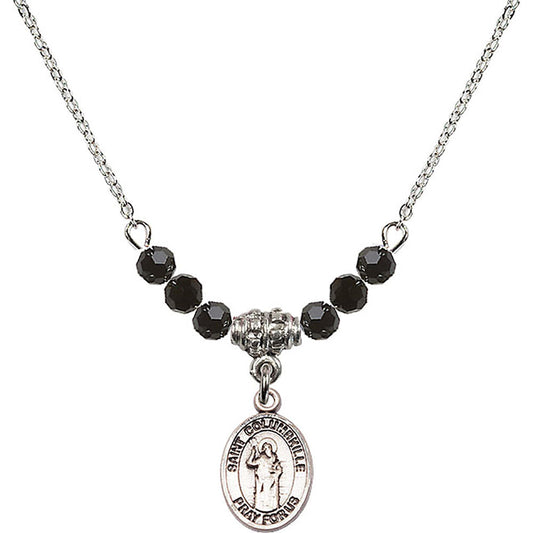 Sterling Silver Saint Columbkille Birthstone Necklace with Jet Beads - 9399