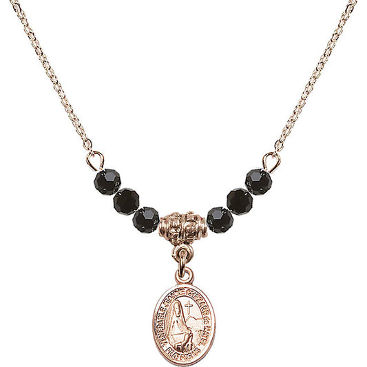 14kt Gold Filled Saint Jeanne Chezard de Matel Birthstone Necklace with Jet Beads - 9401