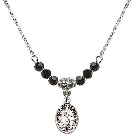 Sterling Silver Saint Jeanne Chezard de Matel Birthstone Necklace with Jet Beads - 9401
