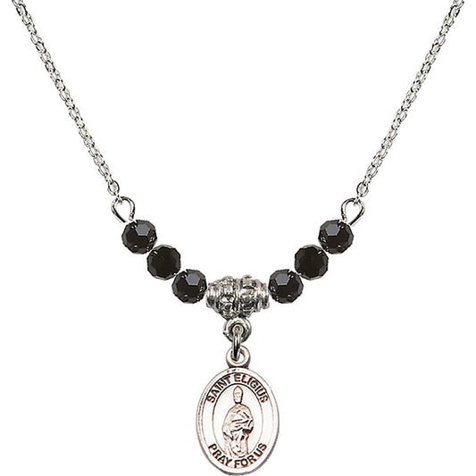 Sterling Silver Saint Eligius Birthstone Necklace with Jet Beads - 9402