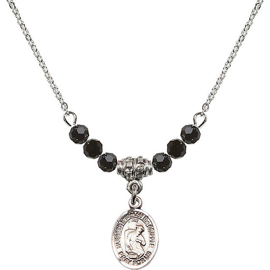 Sterling Silver Blessed Herman the Cripple Birthstone Necklace with Jet Beads - 9403