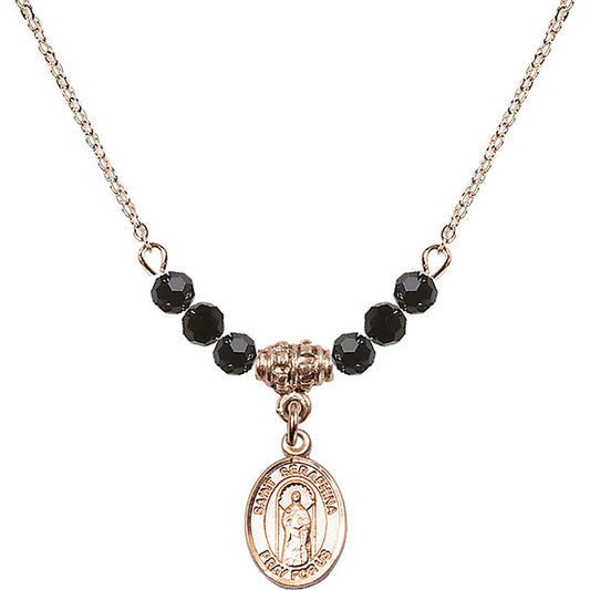 14kt Gold Filled Saint Seraphina Birthstone Necklace with Jet Beads - 9405