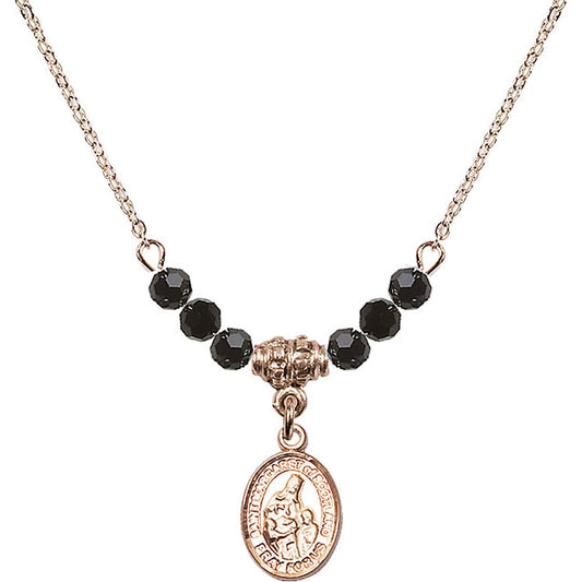 14kt Gold Filled Saint Margaret of Scotland Birthstone Necklace with Jet Beads - 9407
