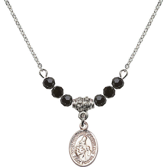 Sterling Silver Saint Margaret of Scotland Birthstone Necklace with Jet Beads - 9407