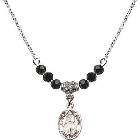 Sterling Silver Saint Jeanne Jugan Birthstone Necklace with Jet Beads - 9409