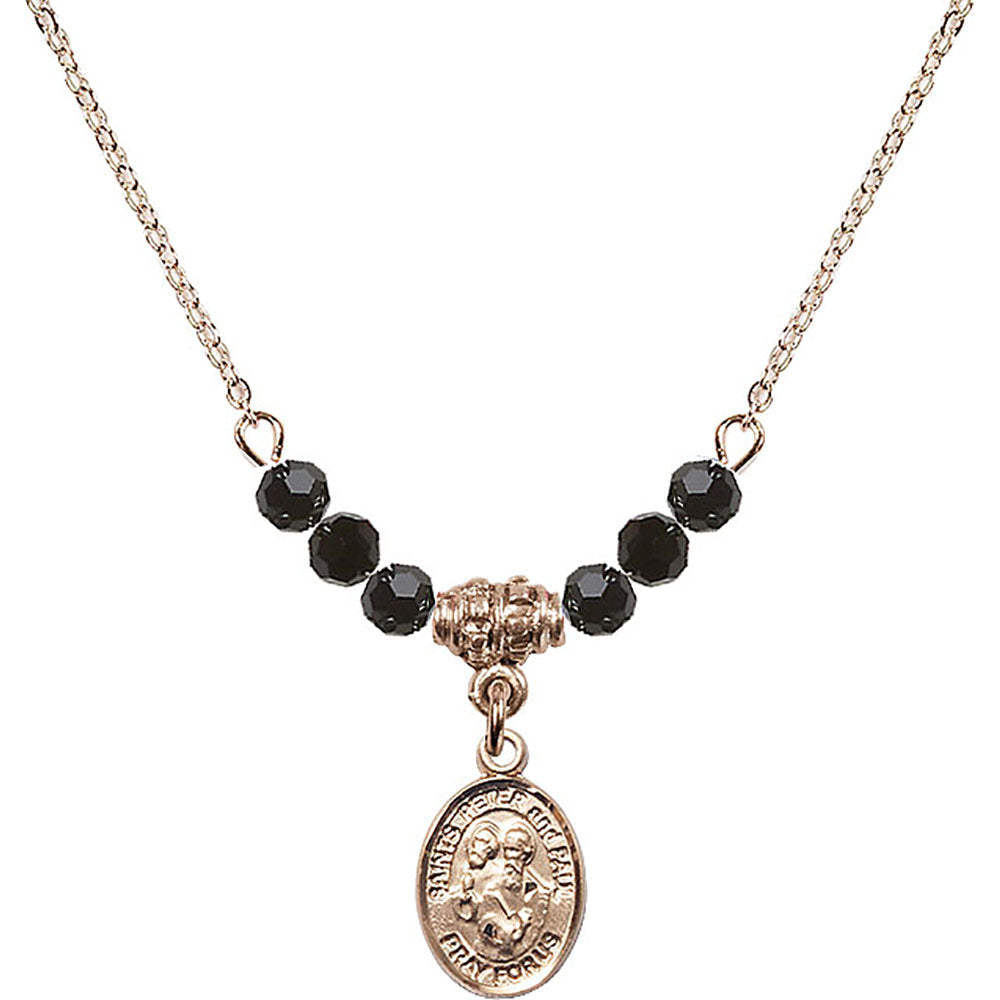 14kt Gold Filled Saints Peter & Paul Birthstone Necklace with Jet Beads - 9410