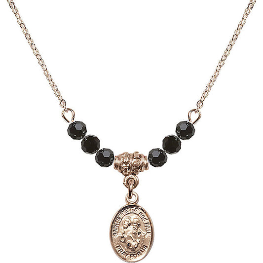 14kt Gold Filled Saints Peter & Paul Birthstone Necklace with Jet Beads - 9410