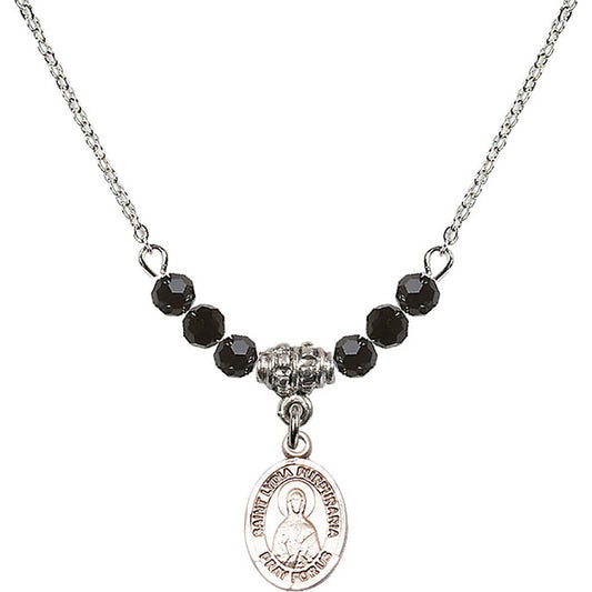 Sterling Silver Saint Lydia Purpuraria Birthstone Necklace with Jet Beads - 9411