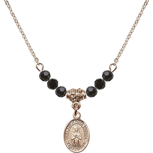 14kt Gold Filled Our Lady of Rosa Mystica Birthstone Necklace with Jet Beads - 9413