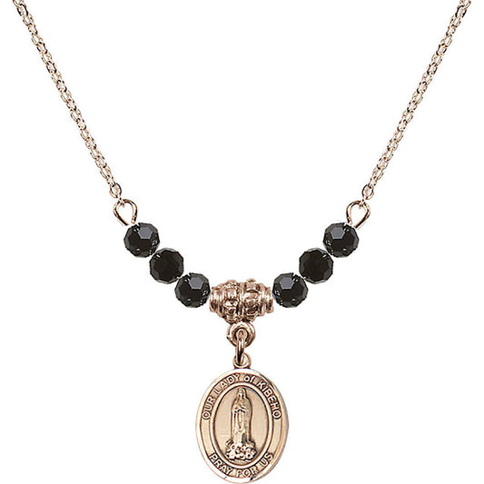 14kt Gold Filled Our Lady of Kibeho Birthstone Necklace with Jet Beads - 9414
