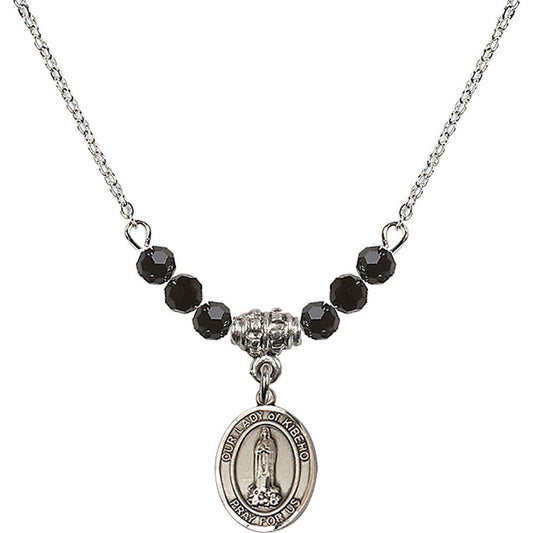 Sterling Silver Our Lady of Kibeho Birthstone Necklace with Jet Beads - 9414