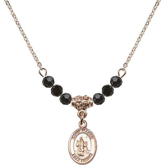 14kt Gold Filled Saint Maron Birthstone Necklace with Jet Beads - 9417