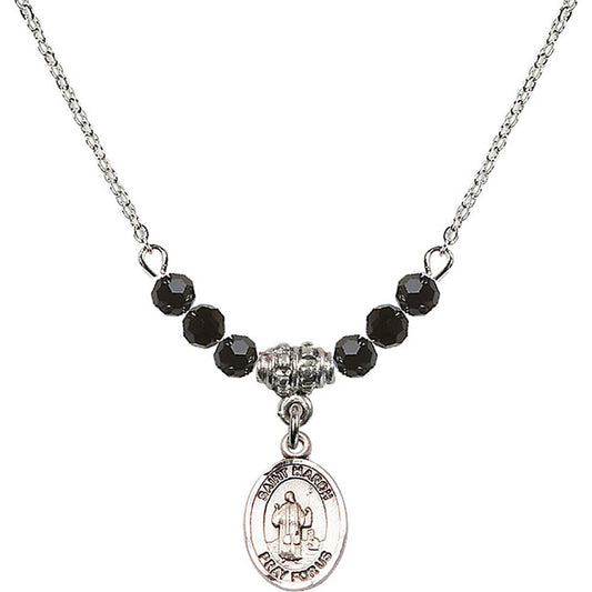 Sterling Silver Saint Maron Birthstone Necklace with Jet Beads - 9417