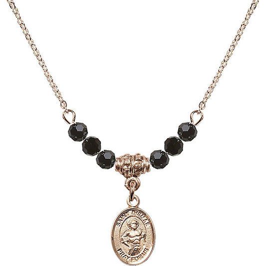 14kt Gold Filled Saint Dismas Birthstone Necklace with Jet Beads - 9418