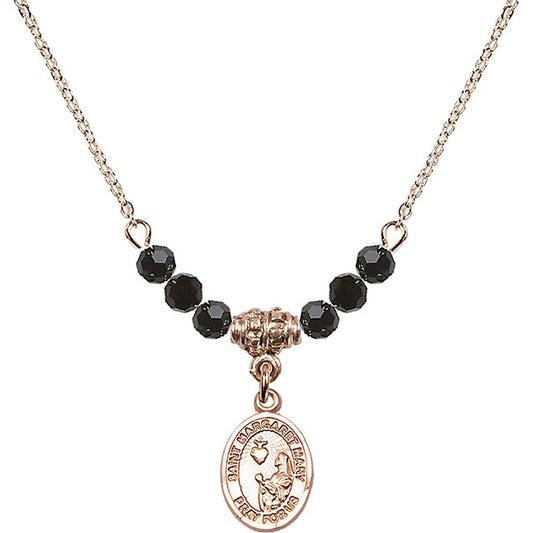 14kt Gold Filled Saint Margaret Mary Alacoque Birthstone Necklace with Jet Beads - 9420