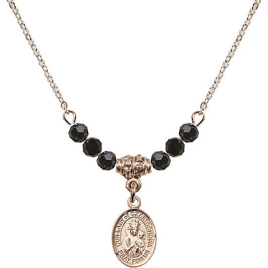 14kt Gold Filled Our Lady of Czestochowa Birthstone Necklace with Jet Beads - 9421