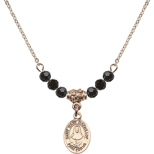 14kt Gold Filled Saint Mary Mackillop Birthstone Necklace with Jet Beads - 9425